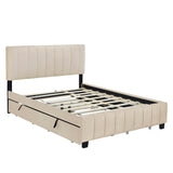 Bellemave Queen Size Upholstered Bed Frame with 2 Drawers & 1 Twin XL Trundle, Velvet Platform Storage Bedframe Mattress Foundation, Queen Trundle Bed Frame,Easy Assembly,Beige Bellemave