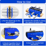CIFUPUQU Self Centering Dowel Jig Kit,Adjustable Width Dowel Jig for Straight Holes with Elongated Jaws and Extra Wide Clamp,Biscuit Joiner Set with 6 Drill Guide Bushings CIFUPUQU