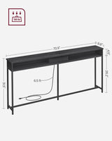 VASAGLE 70.9-Inch Console Table with Outlet and Shelves, Sofa Table with Charging Station, Behind Couch Table Skinny, Entryway Table for Hallway, Living Room, Charcoal Gray and Ink Black ULNT118B22 VASAGLE
