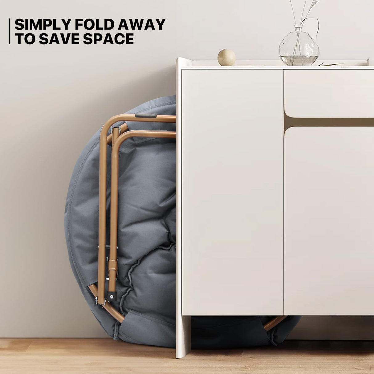 MoNiBloom Round Folding Faux Fur Saucer Chair for Bedroom Living Room Dorm Foldable Metal Frame Oversized Large Comfy Furry Padded Soft Cozy Moon Chair with Footrest Ottoman for Adults (Gray) MoNiBloom