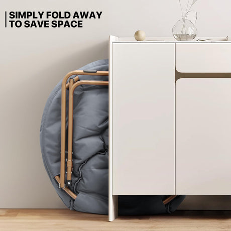 MoNiBloom Round Folding Faux Fur Saucer Chair for Bedroom Living Room Dorm Foldable Metal Frame Oversized Large Comfy Furry Padded Soft Cozy Moon Chair with Footrest Ottoman for Adults (Gray) MoNiBloom