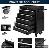 Tool Chest with Wheels,Metal Locking Rolling Tool Box with Tool Organizer Trays for Tool Storage Organizer,Garage,Portable Standing Mechanic Toolbox for Garage (5 Drawer Tool Box Black, 5 Drawer) BouPower