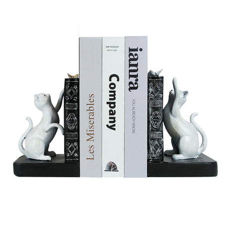 LIFFY Cat Decorative Bookends Decor Unique - Heavy Duty Book Holder, Modern Living Room Decor, Non Skid Bookshelf Stopper, Cute Book Ends for Shelves, Study, Office Desk, Vintage Decor LIFFY
