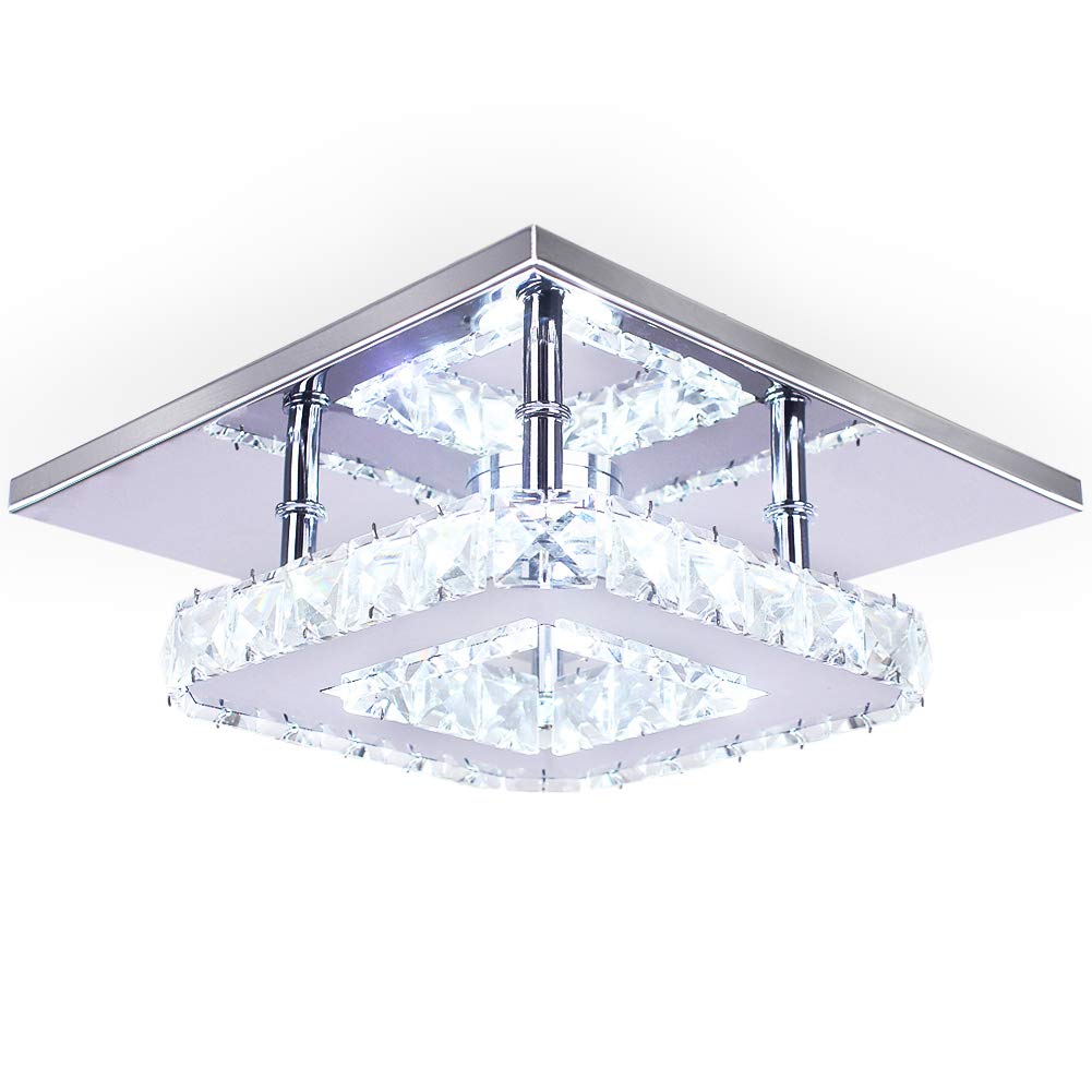 diisunbihuo Modern Crystal Chandelier 7.9 Inches Led Ceiling Light Mini Square Flush Mount Ceiling Light for Bedrooms Dinning Rooms Hallway(Cool White,15W) diisunbihuo