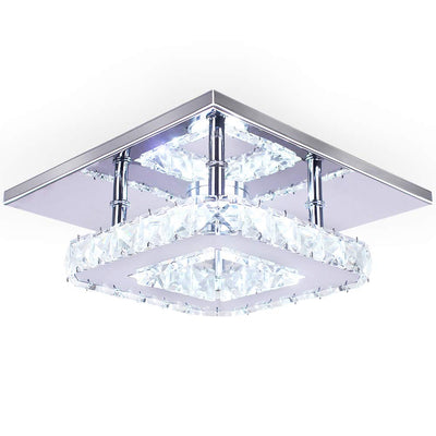 diisunbihuo Modern Crystal Chandelier 7.9 Inches Led Ceiling Light Mini Square Flush Mount Ceiling Light for Bedrooms Dinning Rooms Hallway(Cool White,15W)