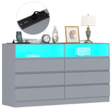 Gyfimoie 6 Drawers Dresser with Power Outlet, Accent Chests of Drawers with LED Light, Modern Storage Dresser for Bedroom, Living Room Gyfimoie