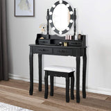Giantex Makeup Vanity Table with 10 LED Lights, Adjustable Brightness, 4 Drawers, Rotatable Mirror, Cushioned Stool, Vanity Desk Dressing Table Bedroom Furniture (Black) Giantex