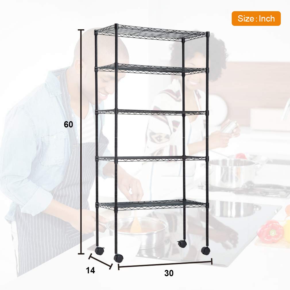 Wire Shelving Unit Metal Shelf Organizer Heavy Duty Wire Rack Storage Unit Rack Utility for Bathroom Office Kitchen (Black, 14" D x 30" W x 60" H) BestOffice