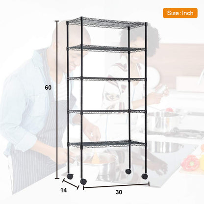 Wire Shelving Unit Metal Shelf Organizer Heavy Duty Wire Rack Storage Unit Rack Utility for Bathroom Office Kitchen (Black, 14" D x 30" W x 60" H)