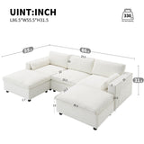 Merax 86.5" Sectional Sofa with Storage & Ottomans-Cream 5-Seater Sleeper Cloud Couch, Space Saving Convertible L/U Shaped Sofa Set, Chenille Upholstered Couches Bed for Living Room & Apartment, White Merax
