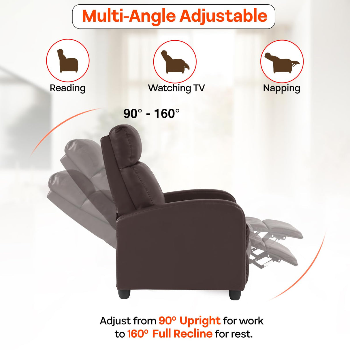 FDW Recliner Chair Massage Chair Reading Chair Reclining Sofa Home Theater Seating with Lumbar Support Massage and Padded Backrest for Living Room and Bedroom (Leather, Brown) FDW