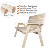 Kdgarden Cedar/Fir Log Wood Patio Garden Bench with Foldable Table, Outdoor Wooden Porch 3-Seat Bench Chair for Garden Balcony Patio Backyard, Natural Finish Kdgarden