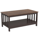 ChooChoo Farmhouse Coffee Table, Espresso Living Room Table with Shelf, 40 Inch ChooChoo