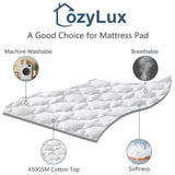CozyLux Queen Mattress Pad Cotton Cooling Mattress Cover Quilted Fitted Mattress Protector Non Slip Breathable Soft Mattress Topper Up to 21" Deep Pocket Thick Pillowtop 450GSM (60x80) inches White CozyLux
