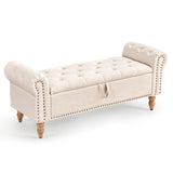 Furniliving 51” Storage Bench, End of Bed Bench with Button-Tufted Large Upholstered Storage Ottoman Linen Window Bench with Storage Shoe Cabinet Bench, for Bedroom, Entryway, Closet, Beige Furniliving