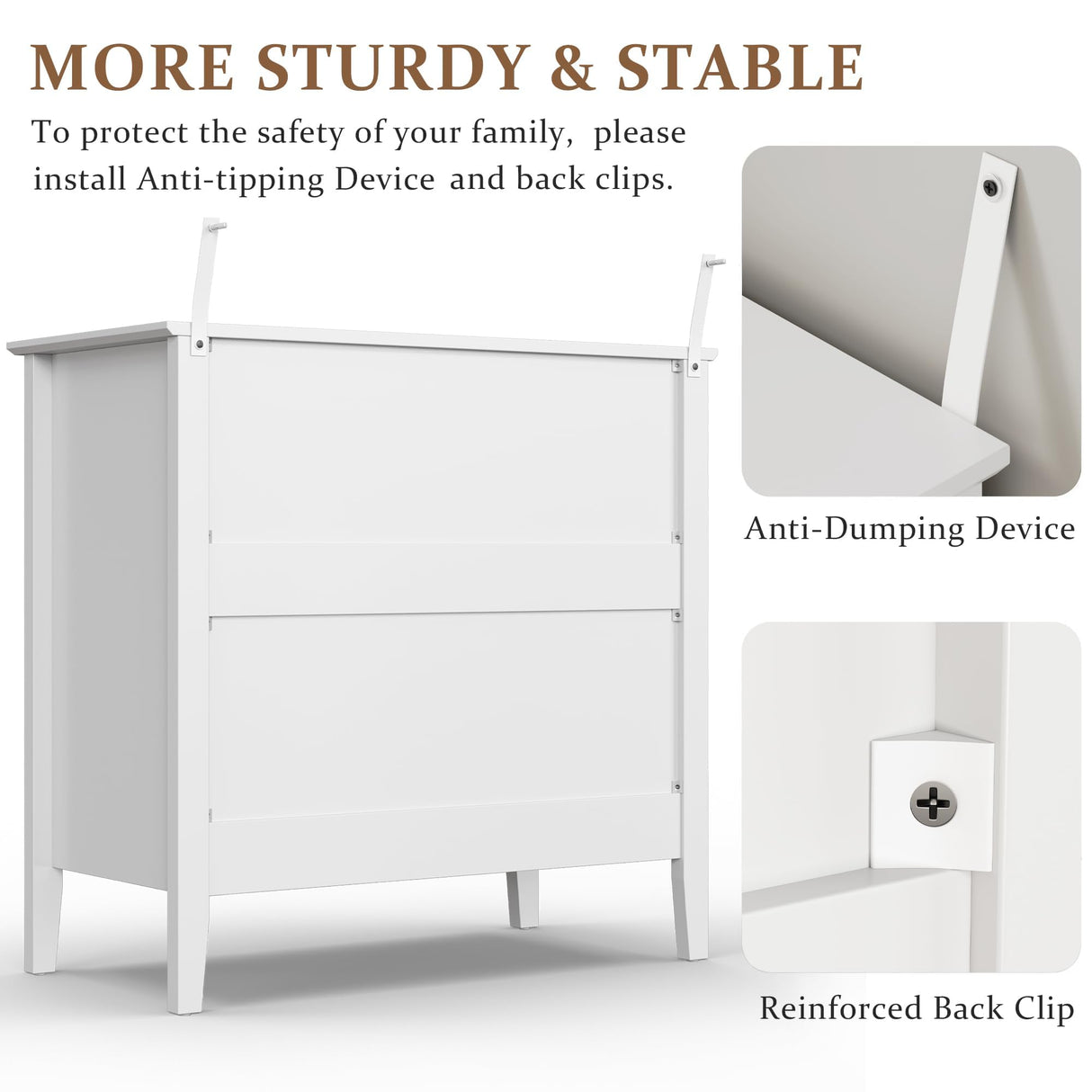 RoyalCraft Large White Fluted 3 Drawer Dresser for Bedroom, Wide Chest of Drawers for Closet, Modern Wood Dresser Wide Nightstand Cabinet for Living Room RoyalCraft