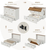 AMERLIFE Full Size Murphy Bed, Farmhouse Wooden Cabinet with Charging Station and Storage Drawer for Bedroom/Office/Guest Room, White+Barnwood AMERLIFE