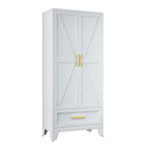 71 Farmhouse Metal Wardrobe Closet with Hanging Rod, 2 Barn Doors, Adjustable Shelves, Steel Armoire with Drawer for Home, Bedroom Black COFaR