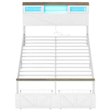 Yoobure Full Size Bed Frame with Headboard, Full Bed Frame with Charging Station, LED Beds with 2 Storage Drawers, Wood Farmhouse Bedframe, Noise-Free and No Box Spring Needed, White Yoobure