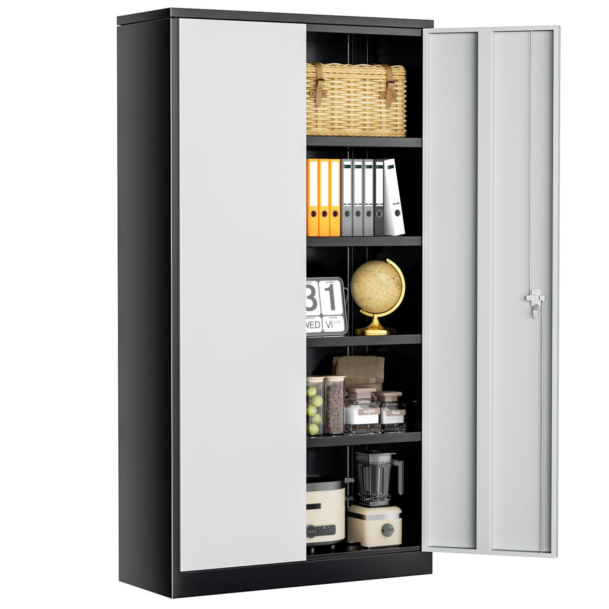 INTERGREAT Metal Storage Cabinet, 72" Tall Locking Storage Cabinet with 2 Doors and 4 Adjustable Shelves, Steel Tool Locking Cabinet for Home Office, Warehouse, School (Black Grey) INTERGREAT