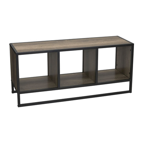 Household Essentials Jamestown TV Stand Coffee Table with Square Cube Storage Compartments Ashwood Rustic Wood Grain and Black Metal Household Essentials