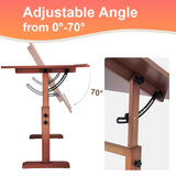 Falling in Art Wooden Drafting Table and Stool Set, Walnut 30" x 42" Adjustable Height and Angle Solid Wood Drawing Desk for Adults, Artist Craft Table for Painting Artwork, Reading, and Writing Falling in Art