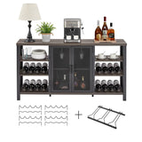 FATORRI Industrial Wine Bar Cabinet for Liquor and Glasses, Wood Coffee Bar with Wine Rack, Metal Sideboard and Buffet Cabinet (55 Inch, Walnut Brown) FATORRI