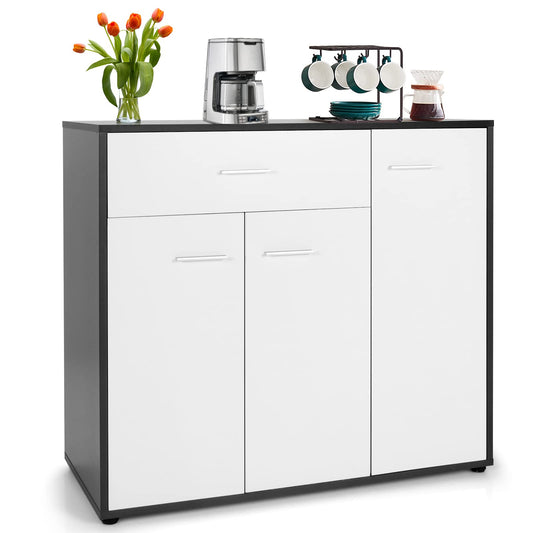 COSTWAY Buffet Sideboard Storage Cabinet, White Kitchen Sideboard with Spacious Table Top, 2 Door Cabinets, Large Drawer, Adjustable Shelf, Anti-Toppling Device, Console Cupboard for Home Living Room