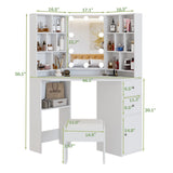 Fameill Corner Makeup Vanity Desk with Lighted Mirror,White Vanity Set with Lights,Large Dressing Tables with Lots Storage for Bedroom,3 Lighting Modes with Adjustable Brightness,46 Inch Fameill