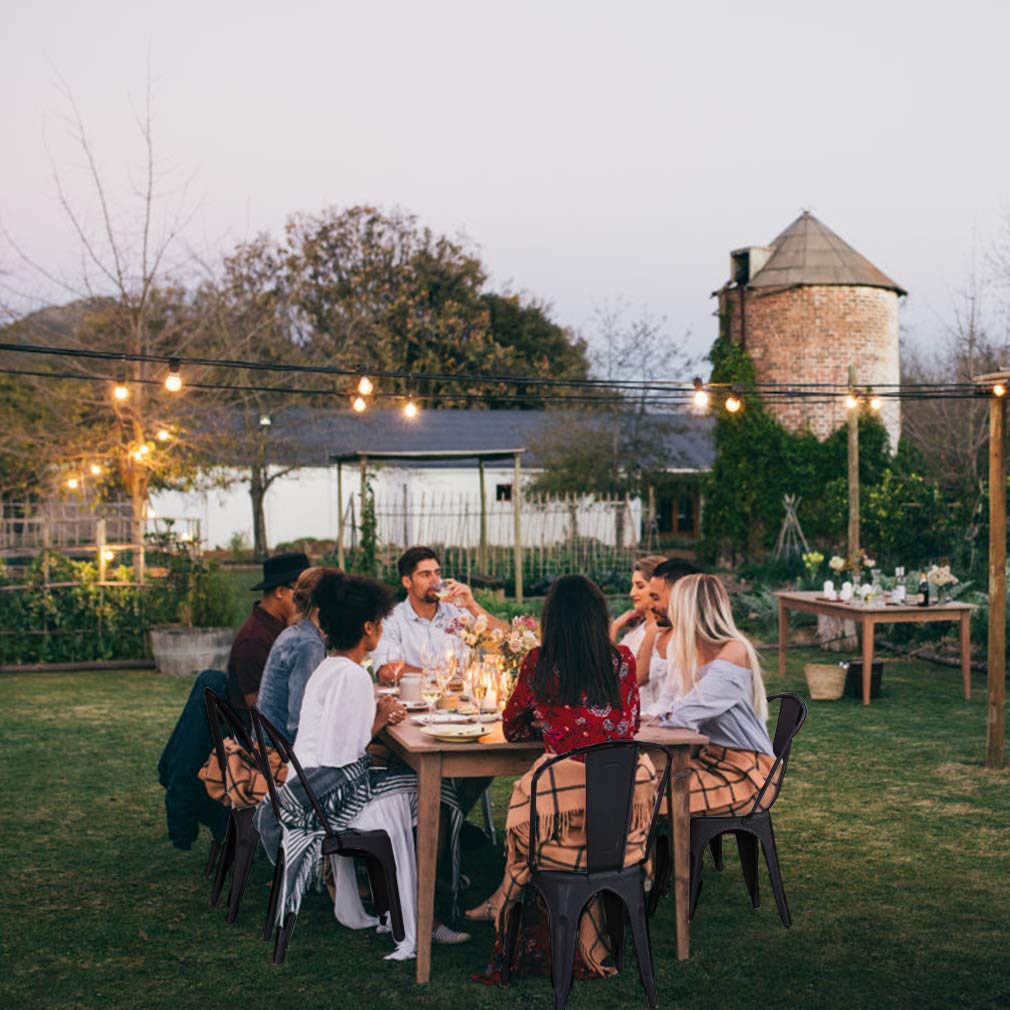 FDW Metal Dining Chairs Set of 4 Patio Chairs Furniture Indoor Outdoor Chairs Kitchen Metal Chairs Stackable Chair Tolix Side Bar Chairs Wooden Seat 18 Inch Seat Height Restaurant Chair,Black FDW