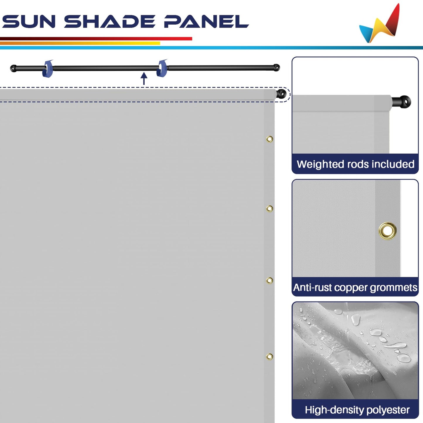 Windscreen4less 16' x 18' Universal Waterproof Replacement Shade Cover Canopy for Pergola Patio Privacy Shade Screen with Grommets on 2 Sides Includes Weighted Rods UV Block Light Grey - WoodArtSupply