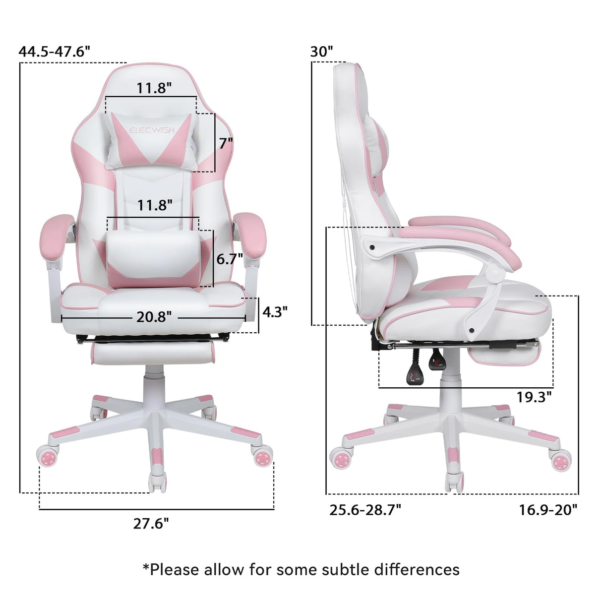 ARTETHYS Gaming Chair, Ergonomic High Back Racing PU Leather Computer Chair with Adjustable Footrest, Headrest and Lumbar Support and 90 to 150 Degree Tilt Pink ARTETHYS