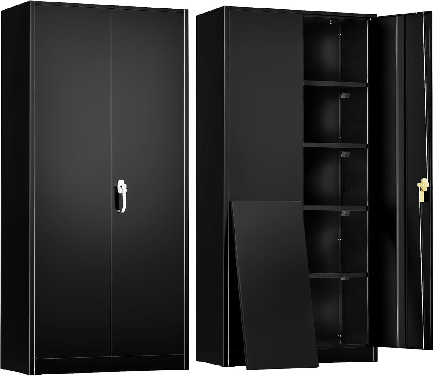 Greenvelly Metal Storage Cabinet with Lock,71" Steel Garage Storage Cabinet with 2 Doors and 4 Adjustable Shelves,Lockable File Cabinet, Metal Tool Cabinets for Office,Home,Garage,Gym,School (Black)