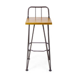 Christopher Knight Home Denali Outdoor Industrial Acacia Wood Bar Set with Finished Iron Frame, Teak Finish / Rustic Metal Christopher Knight Home