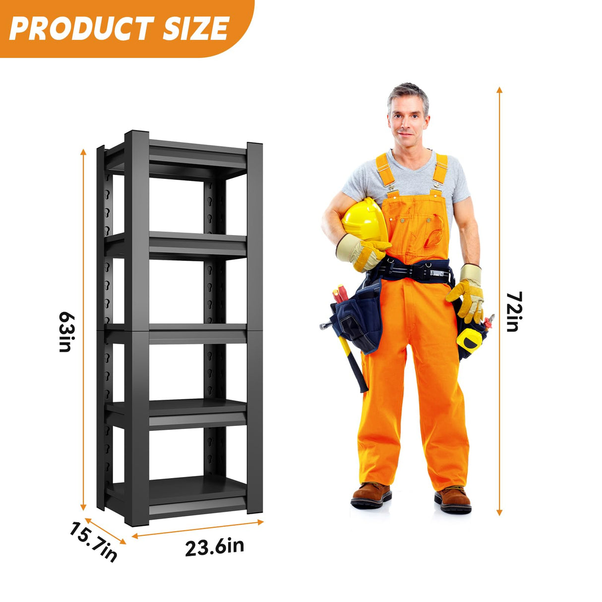 CRPDY 63" H Garage Shelving Unit 1500LBS Heavy Duty Storage Shelves Adjustable 5 Tier Metal Shelving for Industrial Garage Basement School Warehouse, 15.7" D x 23.6" W x 63" H, Black CRPDY