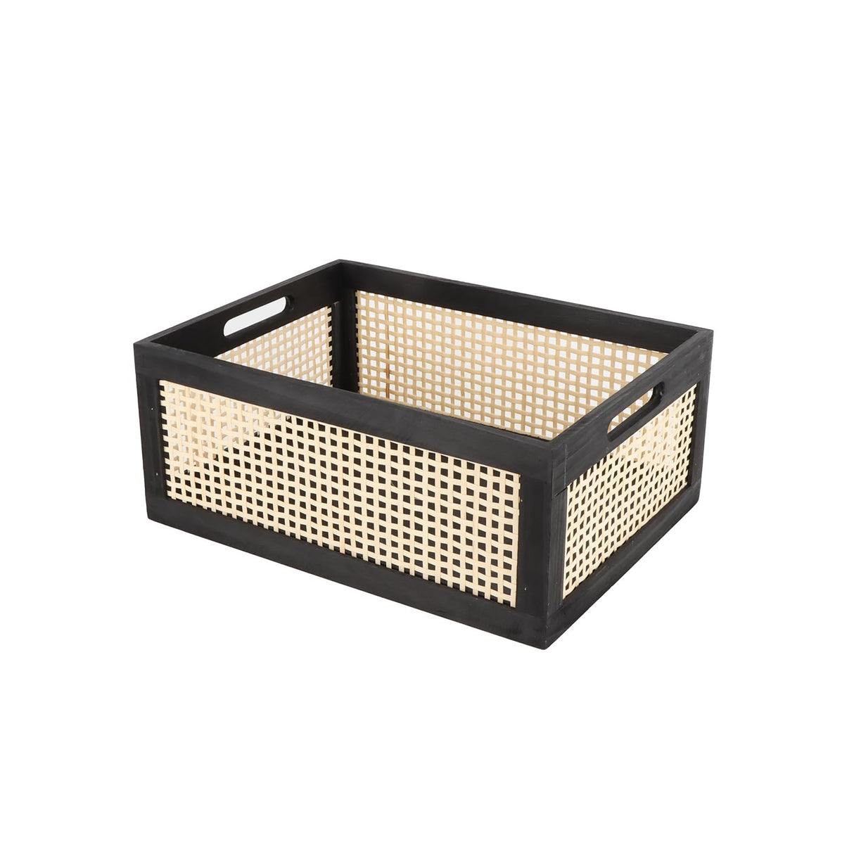 SHCMSADO Wooden Frame Storage Basket, Decorative Organizer Crates Box with Built-in Handle,Natural Wire Wood Nesting Drawer Storage for Kitchen, Bathroom and Office Desktop-(15" Lx11 Wx6.3 H-Black) SHCMSADO