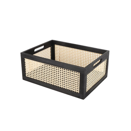 SHCMSADO Wooden Frame Storage Basket, Decorative Organizer Crates Box with Built-in Handle,Natural Wire Wood Nesting Drawer Storage for Kitchen, Bathroom and Office Desktop-(15" Lx11 Wx6.3 H-Black) SHCMSADO