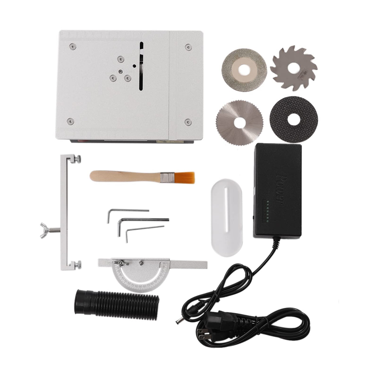 Mini Hobby Table Saw, Handmade Woodworking Bench Saw DIY Model Crafts Cutting Tool with Adjustable Power Supply 63mm HSS Circular Saw Blade (S2), Min EEYBLAEEY