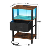 VIMBER Nightstand Set of 2, Adjustable LED Side Table with Charging Station and Fabric Drawer,Beside Table with Open Compartment for Living Room, Easy Assemble, 3 Tier End Table for Bedroom, Brown VIMBER