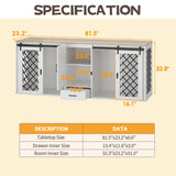 DAWNSPACES Furniture Dog Crate,81.5" Heavy Duty Wooden Dog Cage Kennel with a Storage Drawer, Shelves,Sliding Doors,Indoor Furniture Style Dog Crate Table,Dog House for Medium Dogs,White DAWNSPACES
