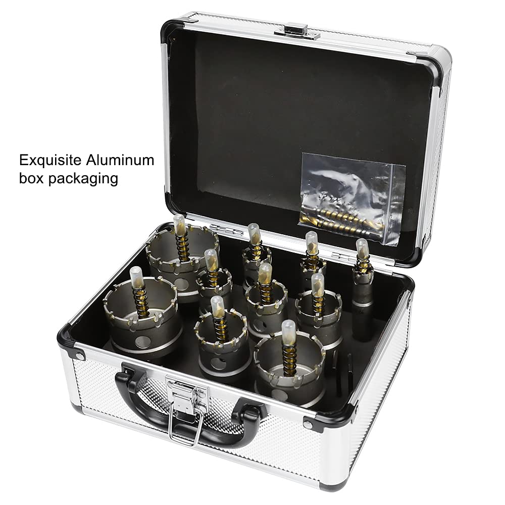 ASNOMY 12PCS TCT Hole Saw Kit for Hard Metal, 5/8"-2-1/8" Inch Tungsten Carbide Tipped Hole Cutter Set with Titanium-Plated Pilot Drill bit for Metal, Stainless Steel, Iron, Wood, Plastic ASNOMY