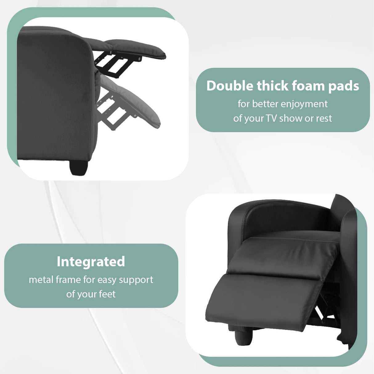 Ruesleag Recliner Chair Recliner Sofa Modern Reclining Chair w/Footrest Backrest Breathable Padded PU Leather Single Sofa Home Theater Seating Reclining Easy Lounge for Living Room Bedroom,Black Ruesleag