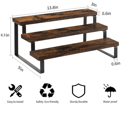 YINMIT Wooden Display Riser Stand, Tiered Perfume and Cologne Organizer Stand, 3 Tier Spice Rack Organizer, Rustic Display Shelf for Candles (3 Tier)