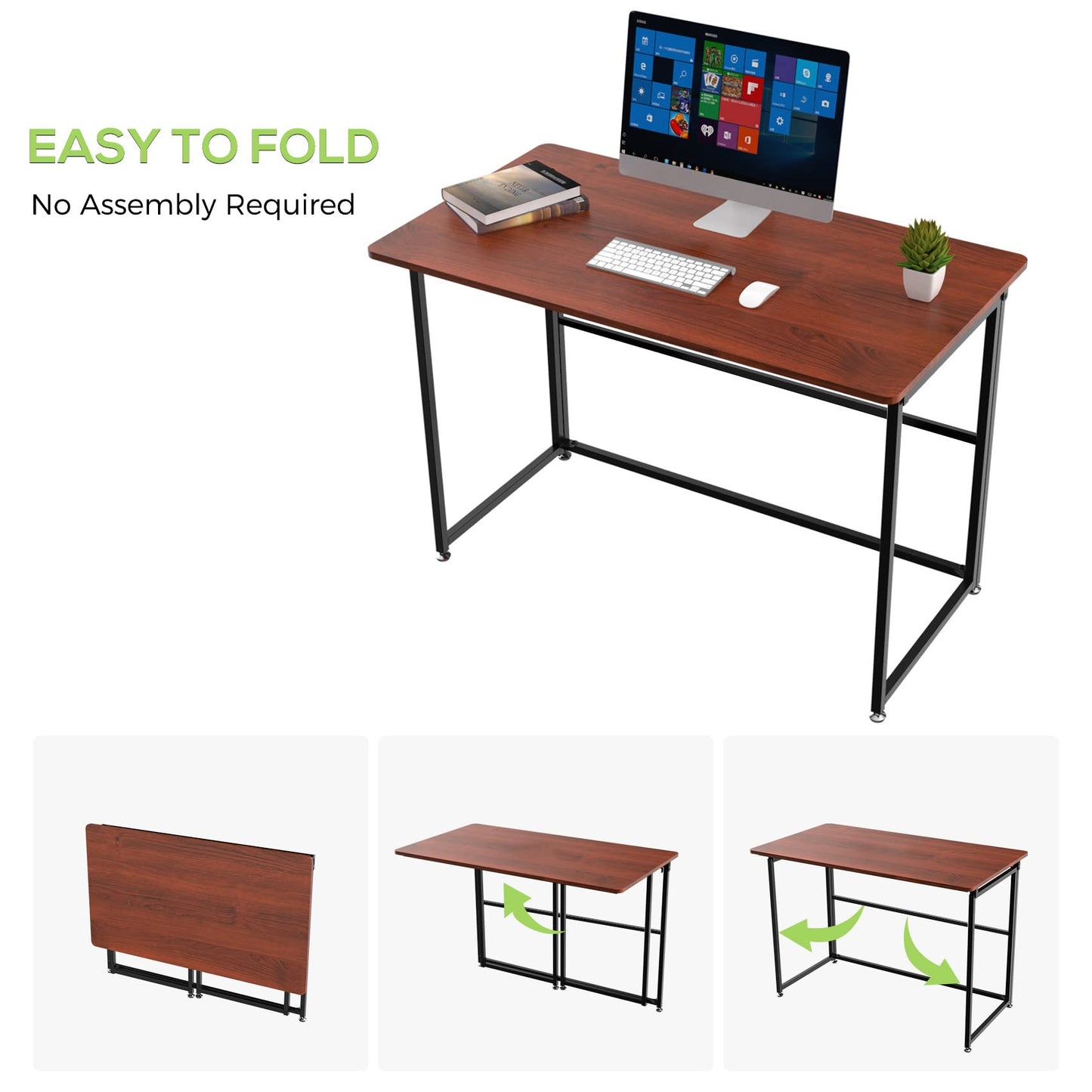 Eureka Ergonomic Folding Computer Desk, No Assembly Tables, 43" Foldable Desk for Work Study Desk Gaming Desk Small Desk to Save Space Home Office PC Desk Writing Student, Adjustable, Cherry - WoodArtSupply