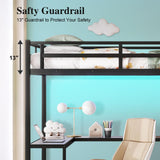 Full Size Loft Bed with Desk and Wardrobe, Metal Heavy Duty Loft Bed with Storage Stairs, LED Lights, USB Port, Full Loft Bed Frames for Kids, Junior, Adults, Space Saving, Noise Free (Black, Full) XUWANSHANG