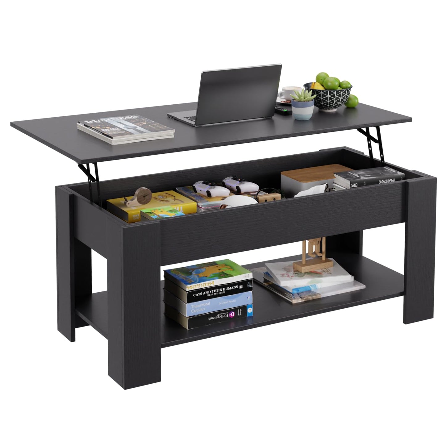 FDW Coffee Table Lift Top Coffee Table Coffee Table with Hidden Compartment and Storage Shelf for Living Room Reception Room 47.2in L,Black - WoodArtSupply