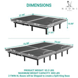 Naomi Home Idealbase Split King Adjustable Bed Base with Massage, USB Ports, Under-Bed Light, Wireless Remote, 800 Lb Capacity, Gray Metal Frame, Easy Setup for Couples’ Personalized Comfort Naomi Home