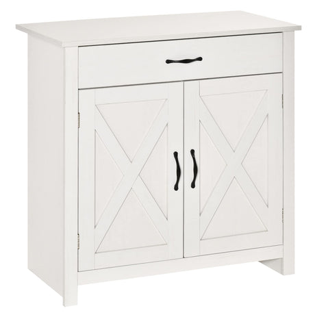 HOMCOM Farmhouse Sideboard Buffet Cabinet, Barn Door Coffee Bar Cabinet with Drawer and Adjustable Shelf, Kitchen Cabinet for Living Room, Entryway, White Wash HOMCOM