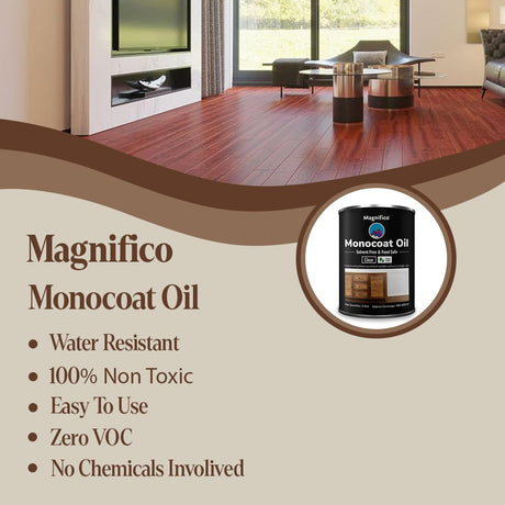 Magnifico® Wood Stain Monocoat Oil 1L (33.8 Oz) - Universal Oil, 100% Non Toxic, 0 VOC Finish for Wood, Leather, Plastics, Metals, Marbles | Interior & Exterior Use Magnifico
