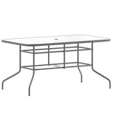 Flash Furniture Tory 31.5" x 55" Rectangular Tempered Glass Metal Table with Umbrella Hole, Silver Flash Furniture